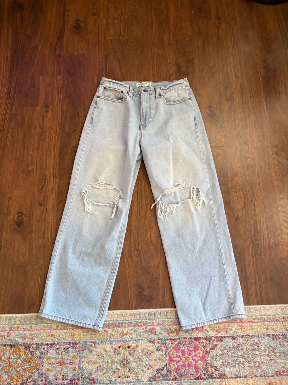 Abercrombie & Fitch Light Blue Distressed Straight-Leg Jeans